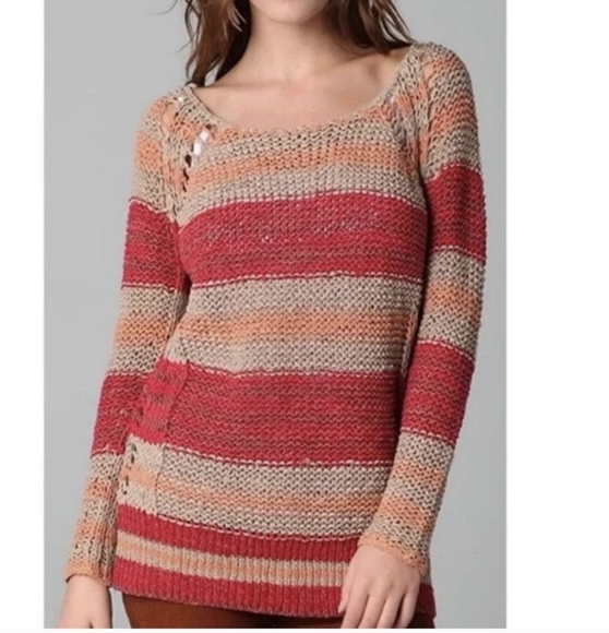 Free People Crochet Sweater Colorblock Desert Moon Earth Tone Striped Size S - Picture 1 of 6